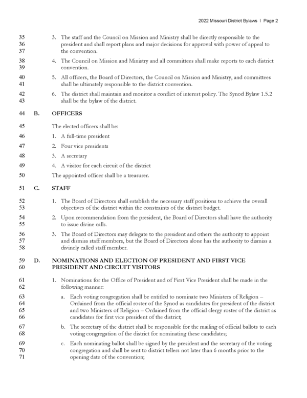 Missouri District Bylaws — Missouri District — The Lutheran Church Missouri Synod