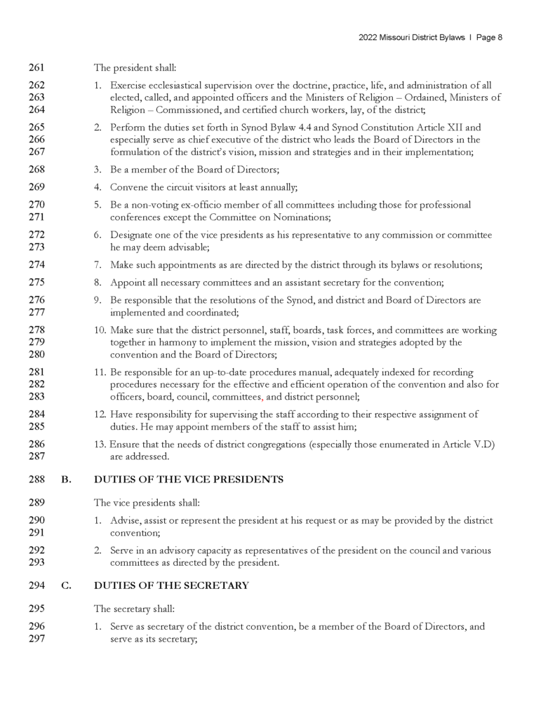 Missouri District Bylaws — Missouri District — The Lutheran Church Missouri Synod